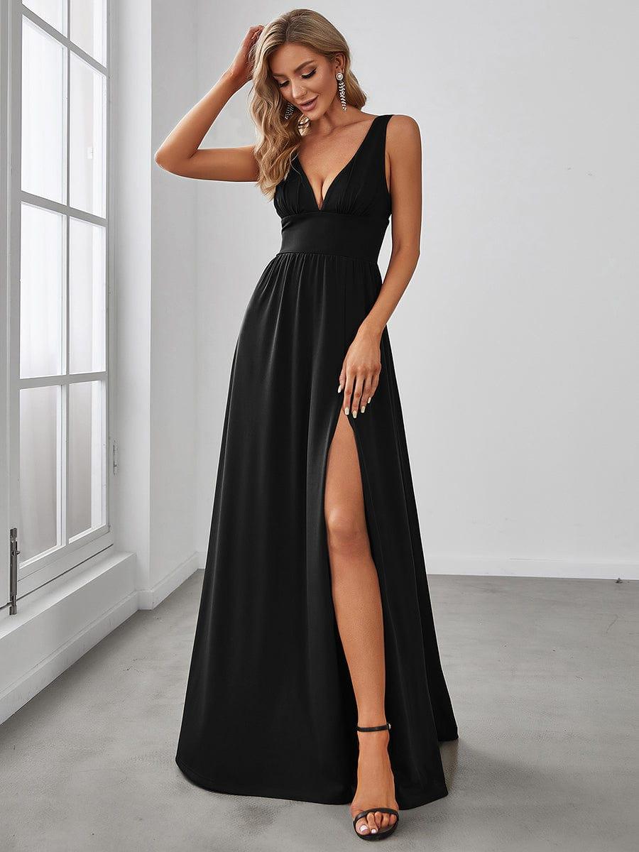 ever SORAYA|Sleeveless V-Neck Empire Waist High Slit Floor-Length Evening Dress