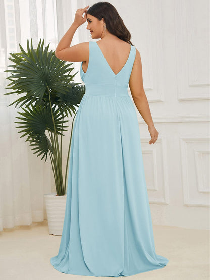 ever SORAYA|Sleeveless V-Neck Empire Waist High Slit Floor-Length Evening Dress