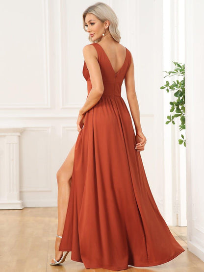 ever SORAYA|Chiffon High Slit Sleeveless V-Neck Empire Waist Formal Evening Dress