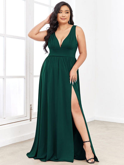 ever SORAYA|Chiffon High Slit Sleeveless V-Neck Empire Waist Formal Evening Dress