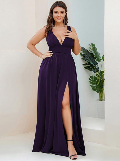 ever SORAYA|Chiffon High Slit Sleeveless V-Neck Empire Waist Formal Evening Dress