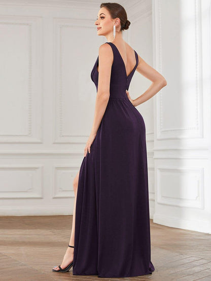ever SORAYA|Chiffon High Slit Sleeveless V-Neck Empire Waist Formal Evening Dress