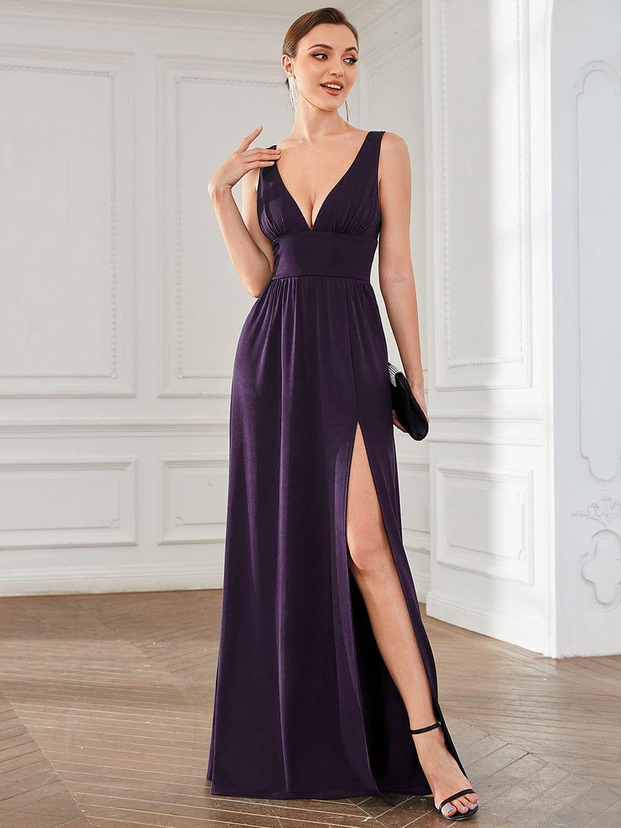 ever SORAYA|Sleeveless V-Neck Empire Waist High Slit Floor-Length Evening Dress