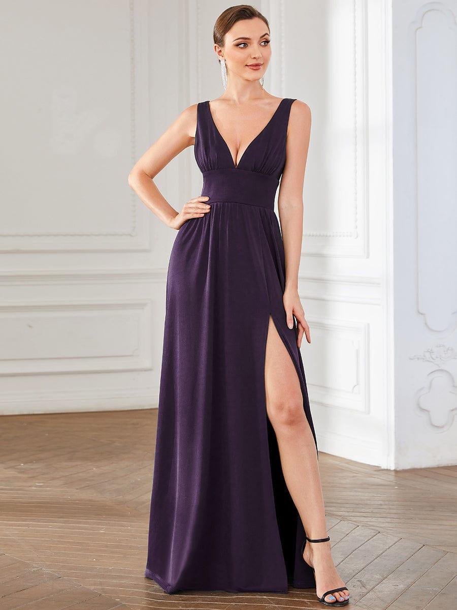 ever SORAYA|Chiffon High Slit Sleeveless V-Neck Empire Waist Formal Evening Dress