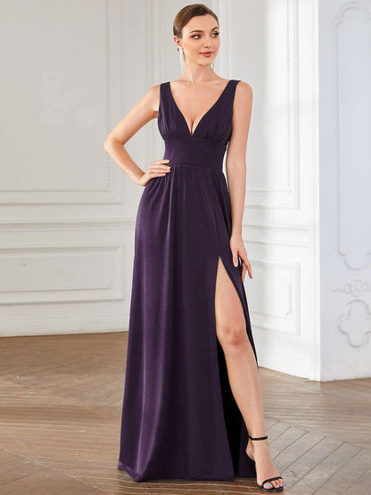 ever SORAYA|Chiffon High Slit Sleeveless V-Neck Empire Waist Formal Evening Dress