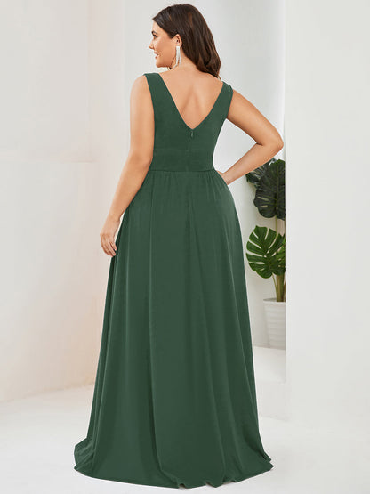 ever SORAYA|Sleeveless V-Neck Empire Waist High Slit Floor-Length Evening Dress