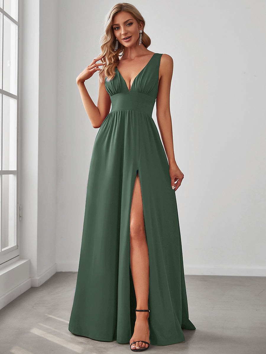 ever SORAYA|Chiffon High Slit Sleeveless V-Neck Empire Waist Formal Evening Dress