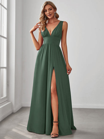 ever SORAYA|Chiffon High Slit Sleeveless V-Neck Empire Waist Formal Evening Dress