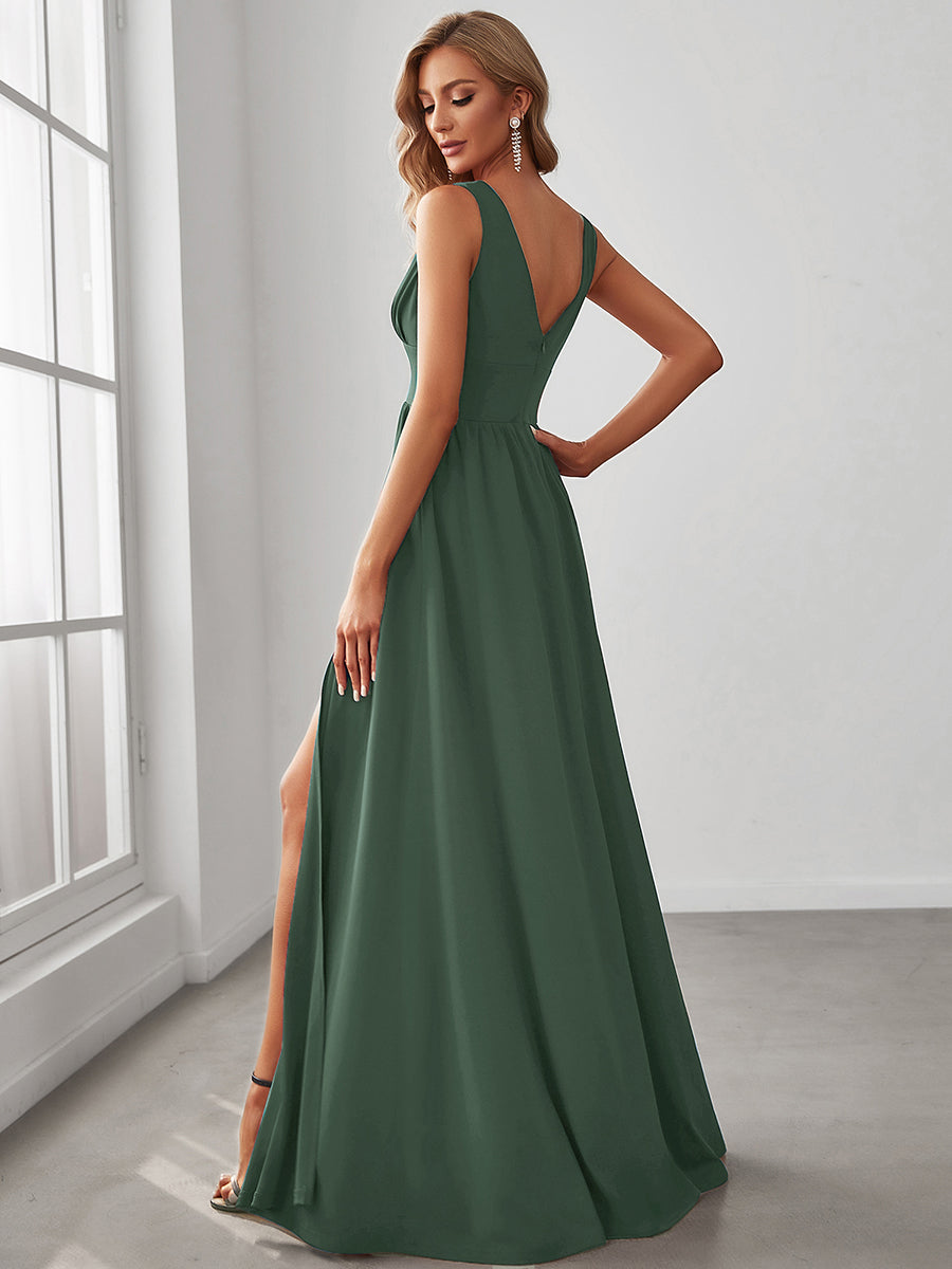 ever SORAYA|Chiffon High Slit Sleeveless V-Neck Empire Waist Formal Evening Dress