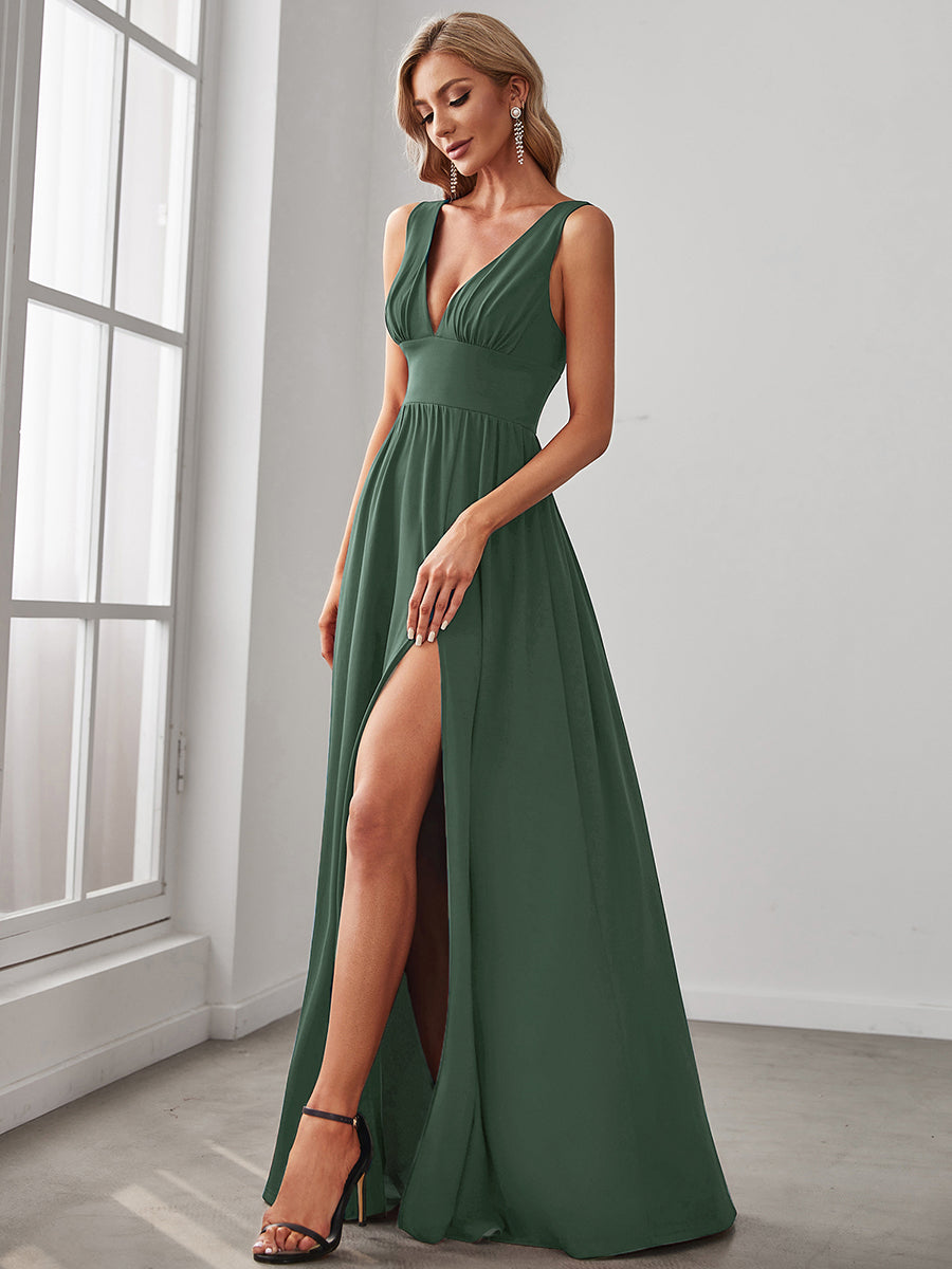 ever SORAYA|Chiffon High Slit Sleeveless V-Neck Empire Waist Formal Evening Dress