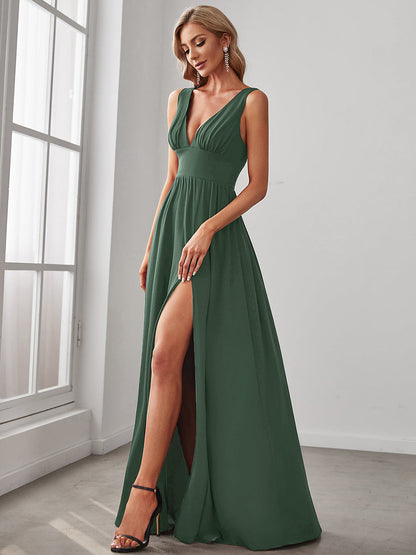 ever SORAYA|Chiffon High Slit Sleeveless V-Neck Empire Waist Formal Evening Dress