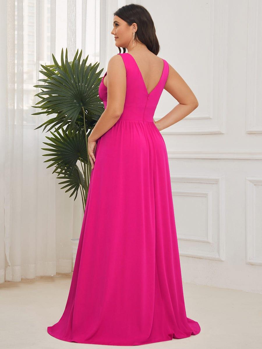 pretty SORAYA|Plus Size Sleeveless V-Neck Empire Waist High Slit Floor-Length Evening Dress