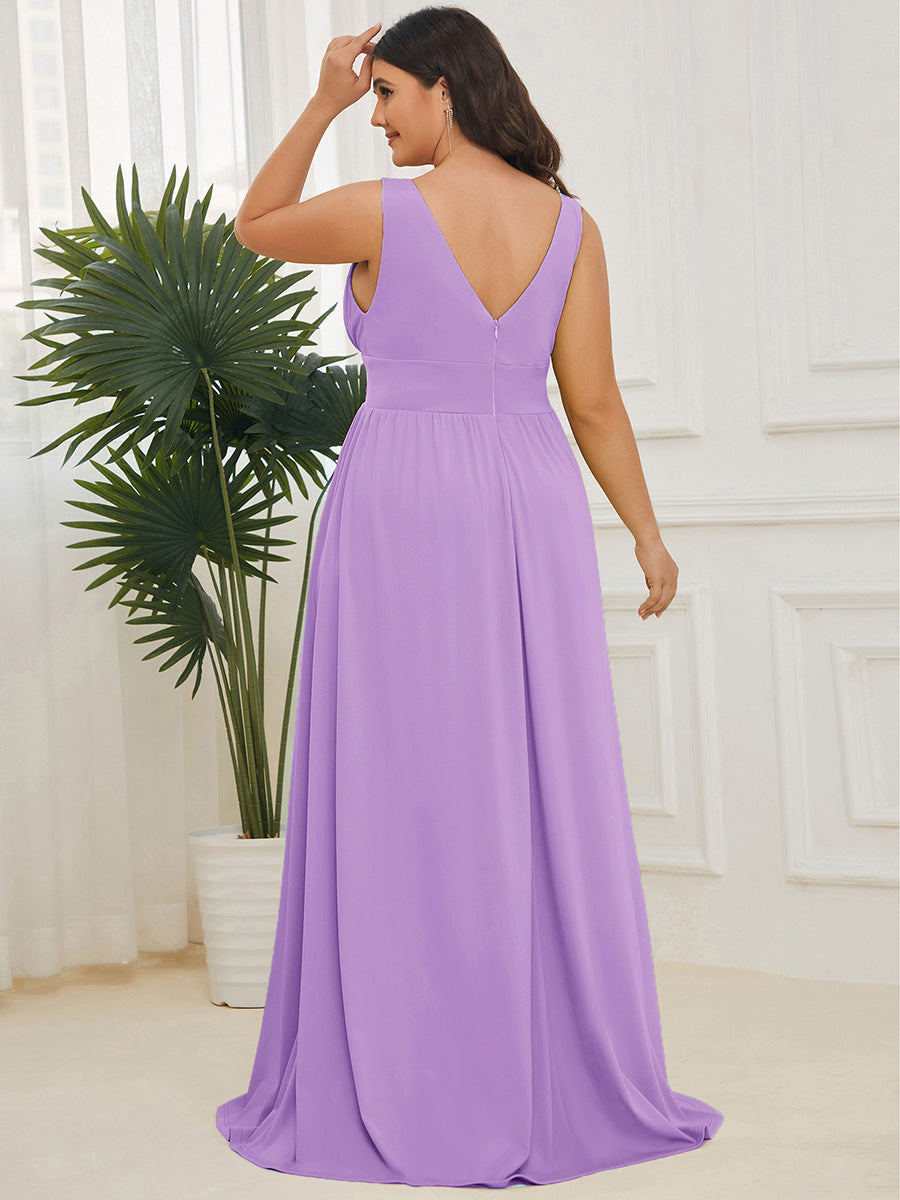 ever SORAYA|Sleeveless V-Neck Empire Waist High Slit Floor-Length Evening Dress