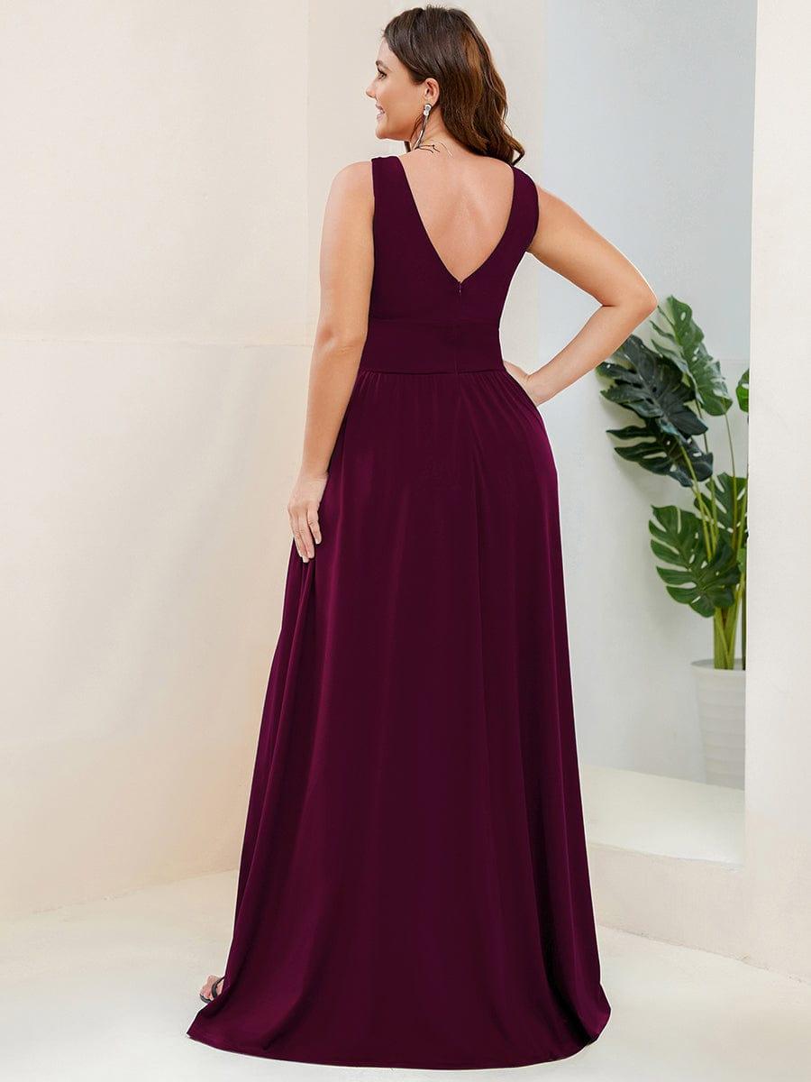 ever SORAYA|Sleeveless V-Neck Empire Waist High Slit Floor-Length Evening Dress