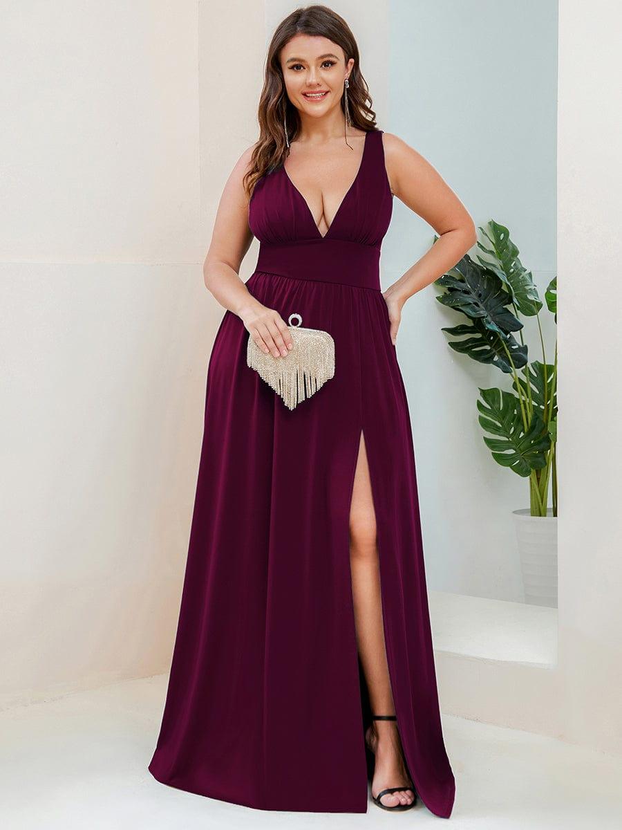 ever SORAYA|Sleeveless V-Neck Empire Waist High Slit Floor-Length Evening Dress