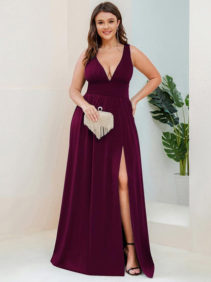 ever SORAYA|Chiffon High Slit Sleeveless V-Neck Empire Waist Formal Evening Dress