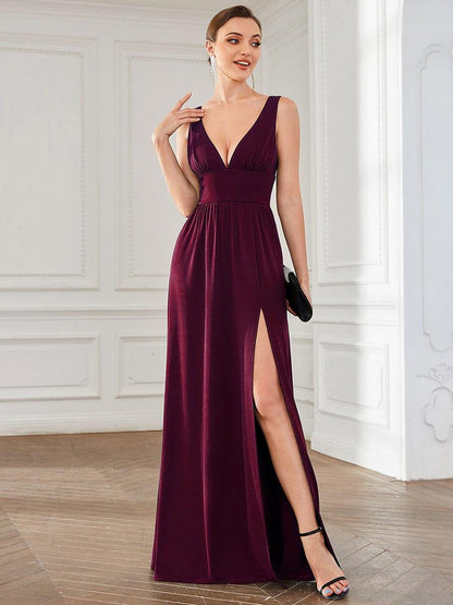 ever SORAYA|Chiffon High Slit Sleeveless V-Neck Empire Waist Formal Evening Dress