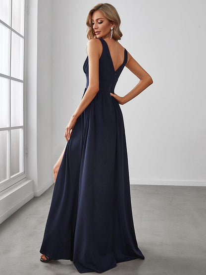 ever SORAYA|Sleeveless V-Neck Empire Waist High Slit Floor-Length Evening Dress