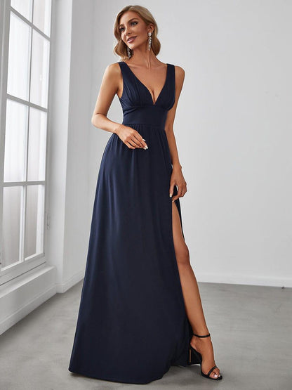 ever SORAYA|Chiffon High Slit Sleeveless V-Neck Empire Waist Formal Evening Dress