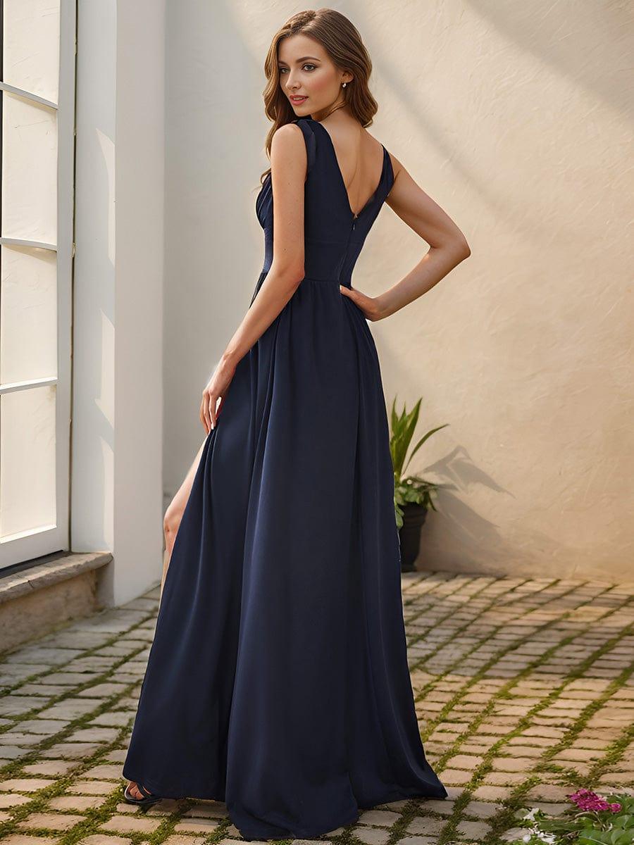ever SORAYA|Sleeveless V-Neck Empire Waist High Slit Floor-Length Evening Dress