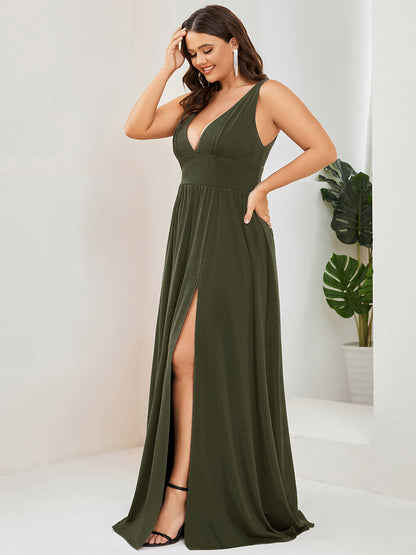 ever SORAYA|Chiffon High Slit Sleeveless V-Neck Empire Waist Formal Evening Dress