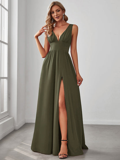 ever SORAYA|Chiffon High Slit Sleeveless V-Neck Empire Waist Formal Evening Dress