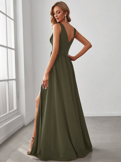 ever SORAYA|Chiffon High Slit Sleeveless V-Neck Empire Waist Formal Evening Dress