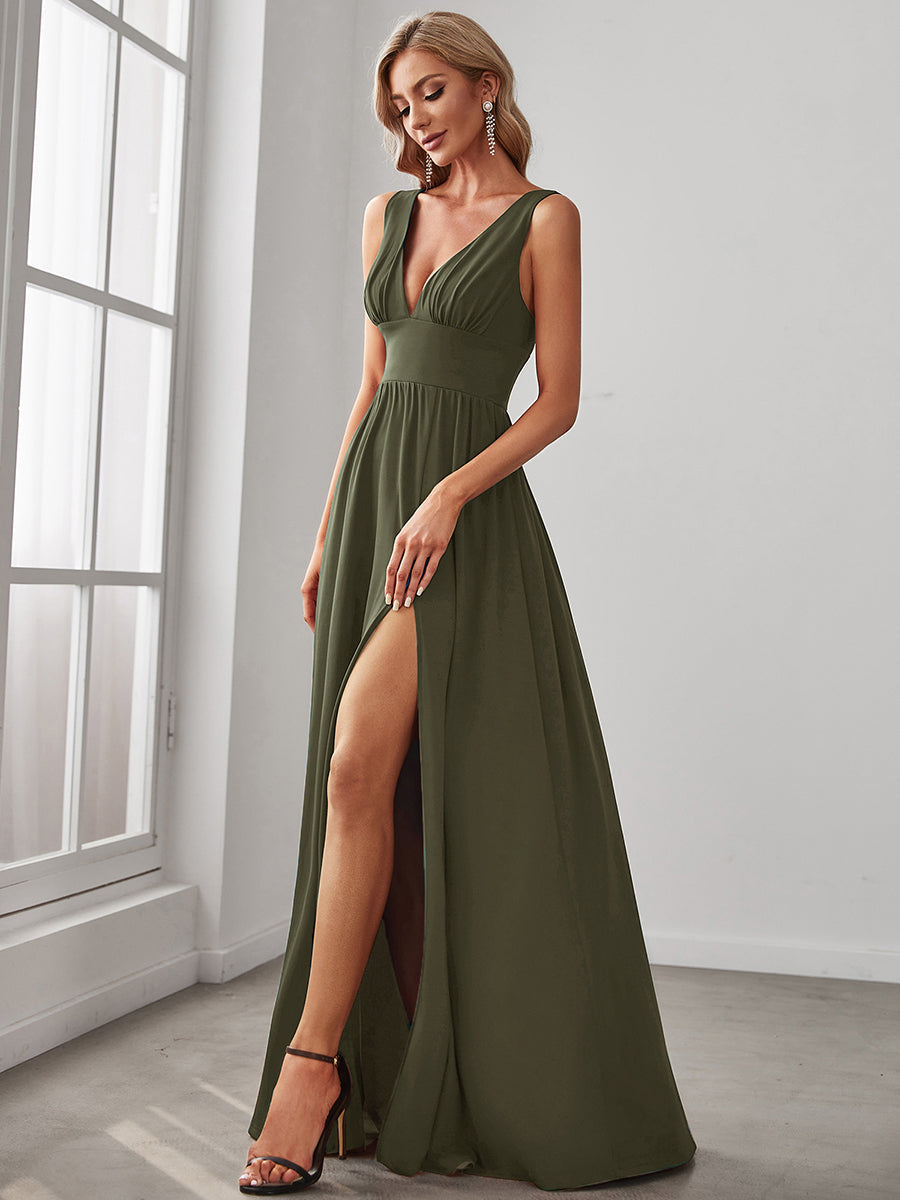 ever SORAYA|Chiffon High Slit Sleeveless V-Neck Empire Waist Formal Evening Dress