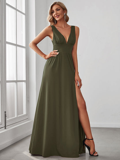 ever SORAYA|Chiffon High Slit Sleeveless V-Neck Empire Waist Formal Evening Dress