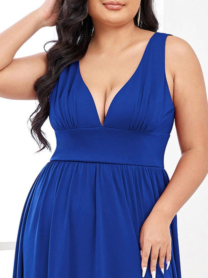 ever SORAYA|Sleeveless V-Neck Empire Waist High Slit Floor-Length Evening Dress