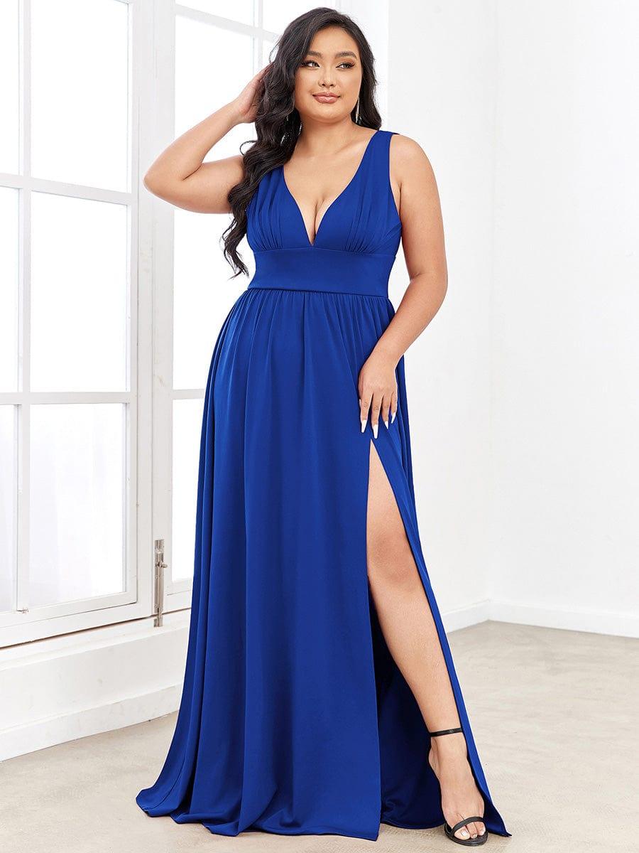 ever SORAYA|Sleeveless V-Neck Empire Waist High Slit Floor-Length Evening Dress