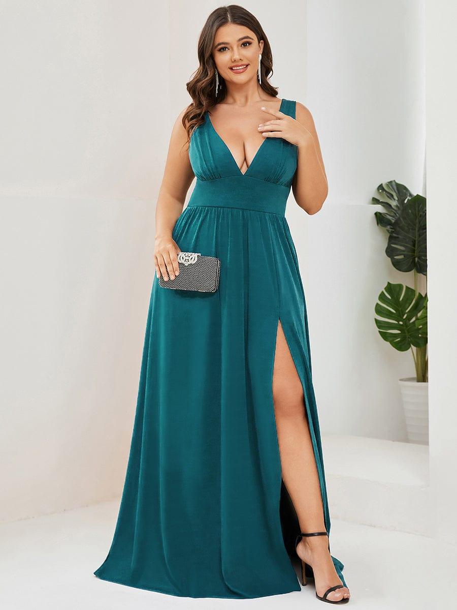 ever SORAYA|Sleeveless V-Neck Empire Waist High Slit Floor-Length Evening Dress