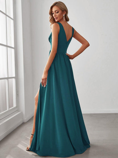 ever SORAYA|Chiffon High Slit Sleeveless V-Neck Empire Waist Formal Evening Dress
