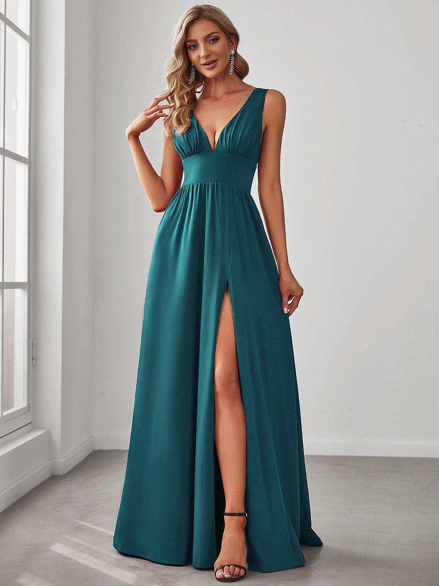 ever SORAYA|Chiffon High Slit Sleeveless V-Neck Empire Waist Formal Evening Dress