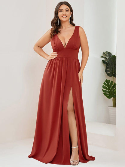 ever SORAYA|Chiffon High Slit Sleeveless V-Neck Empire Waist Formal Evening Dress