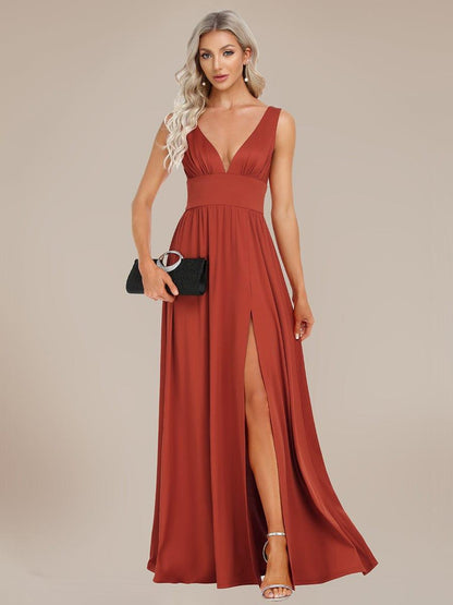 ever SORAYA|Chiffon High Slit Sleeveless V-Neck Empire Waist Formal Evening Dress