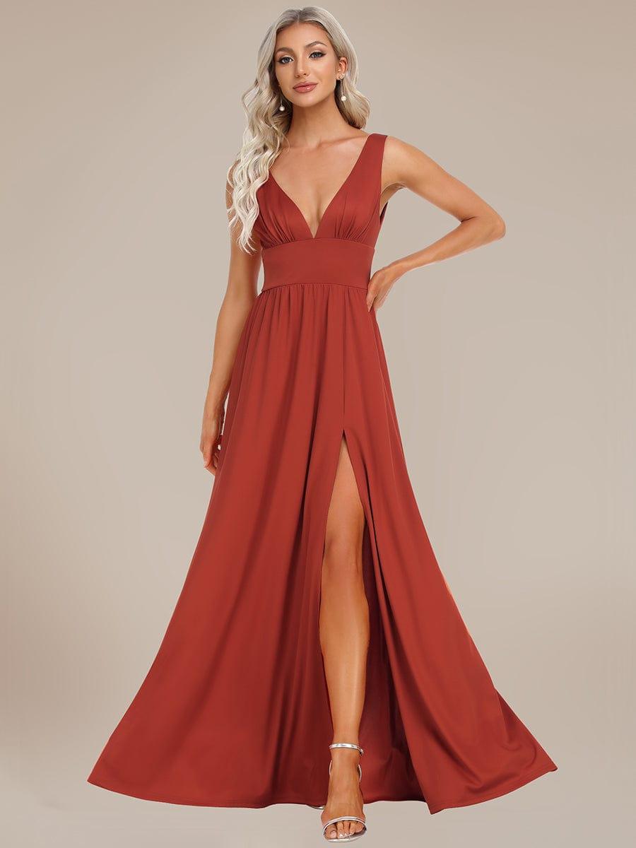 ever SORAYA|Chiffon High Slit Sleeveless V-Neck Empire Waist Formal Evening Dress