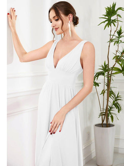 ever SORAYA|Chiffon High Slit Sleeveless V-Neck Empire Waist Formal Evening Dress