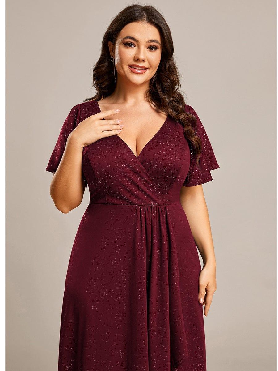 pretty MELODÉ|Plus Size Glitter Ruffled High-Low Front Slit Evening Dress
