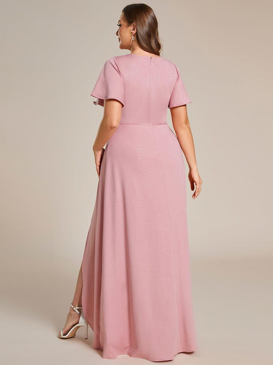 ever MELODÉ|Glitter High-Low Front Side Slit Ruffled V-Neck Evening Dress