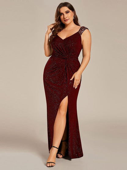 ever NOIRE|Glitter V-Neck Cruise Journey Evening Dress