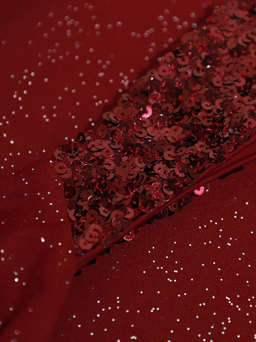 ever NOIRE|Glitter V-Neck High Slit Sequin Shoulder Strap Evening Dress