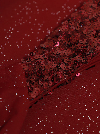 ever NOIRE|Glitter V-Neck High Slit Sequin Shoulder Strap Evening Dress
