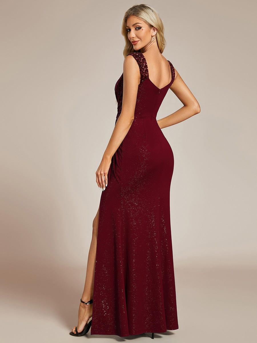 ever NOIRE|Sequin Shoulder Strap Twist High Slit Prom Dress
