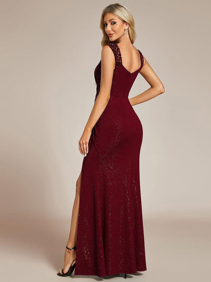 ever NOIRE|Sequin Shoulder Strap Twist High Slit Prom Dress