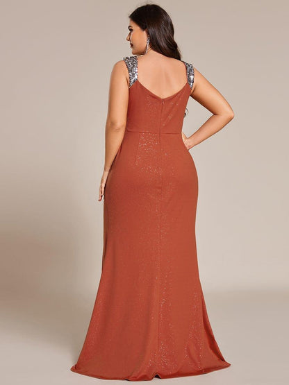 ever NOIRE|Sequin Shoulder Strap Twist High Slit Prom Dress