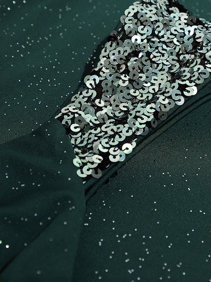 ever NOIRE|Glitter V-Neck High Slit Sequin Shoulder Strap Evening Dress