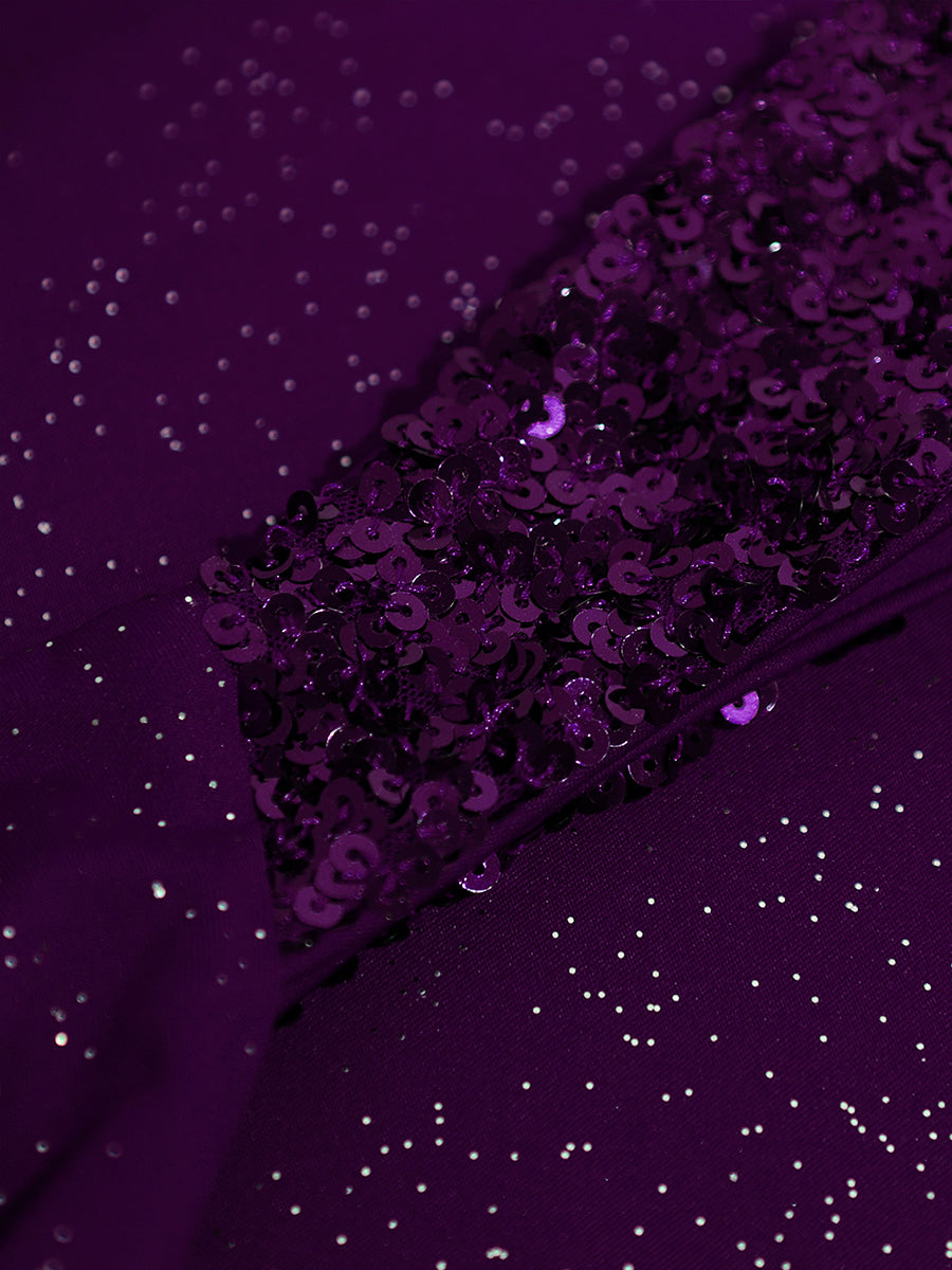 ever NOIRE|Glitter V-Neck High Slit Sequin Shoulder Strap Evening Dress