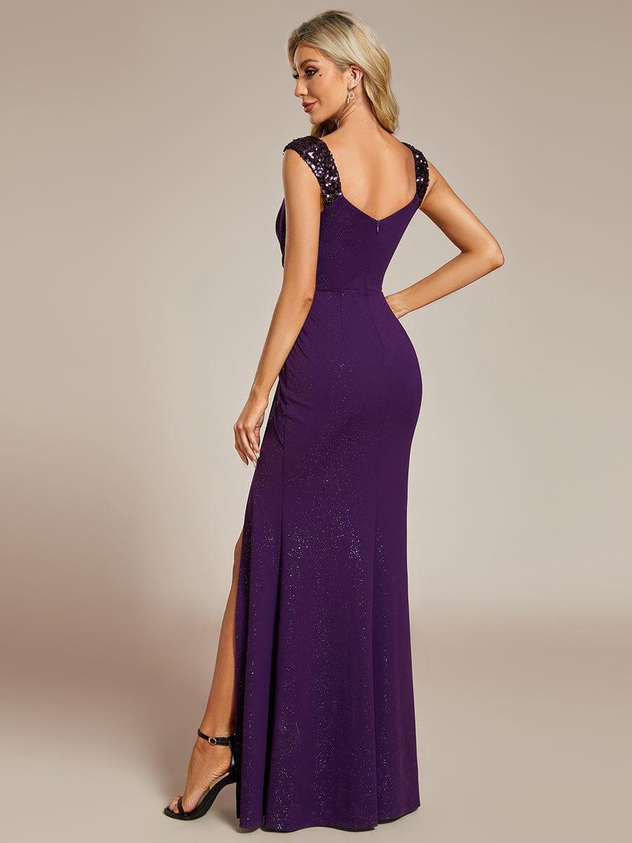 ever NOIRE|Sequin Shoulder Strap Twist High Slit Prom Dress