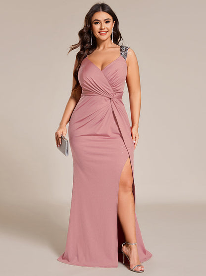 ever NOIRE|Sequin Shoulder Strap Twist High Slit Prom Dress